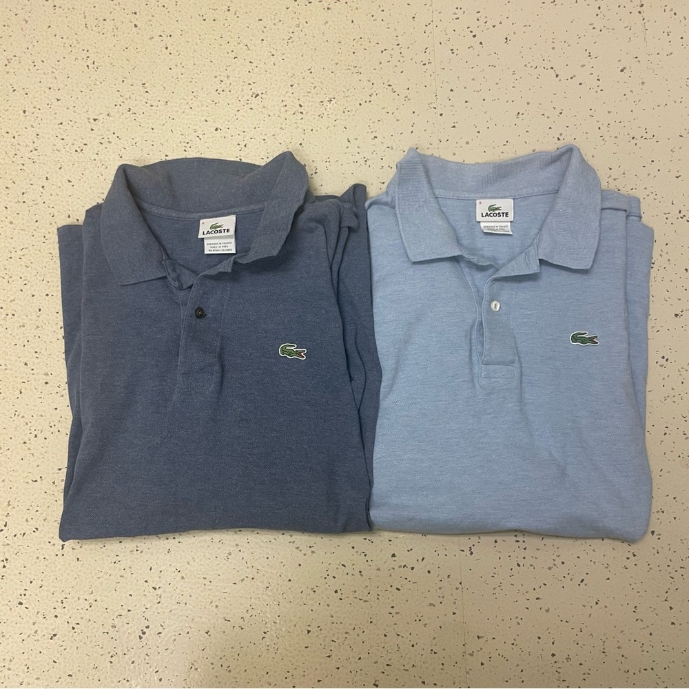 Lacoste Polo Shirts Men's Size 8 XXL Navy & Sky Blue Green Croc Preppy Lot of 2